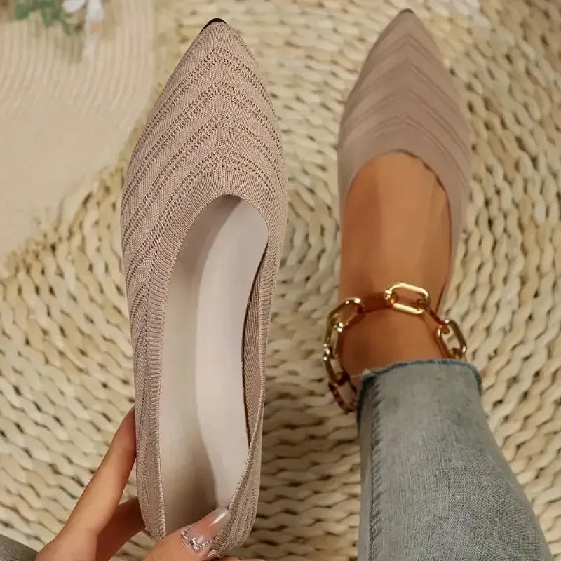 Ballet Flats - Pointed Toe Knitted Shoes-2