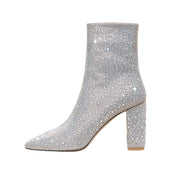 Bedazzled Silver White Mid Ankle Boots-0