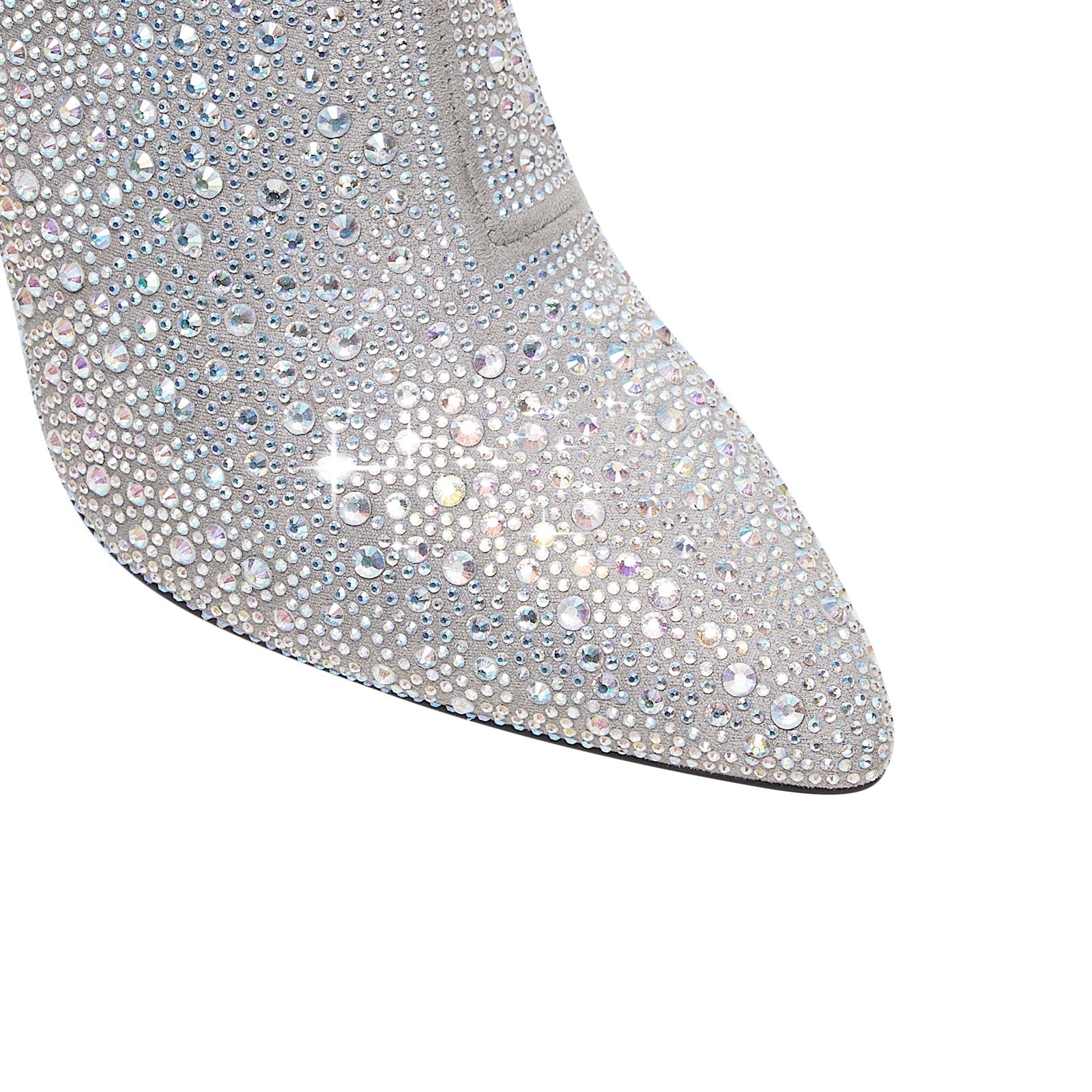 Bedazzled Silver White Mid Ankle Boots-4