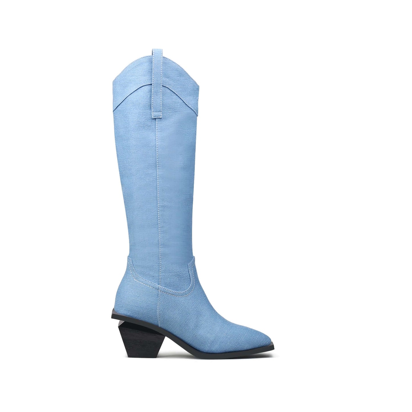 Belted Denim Knee-High Cowgirl Boots-2