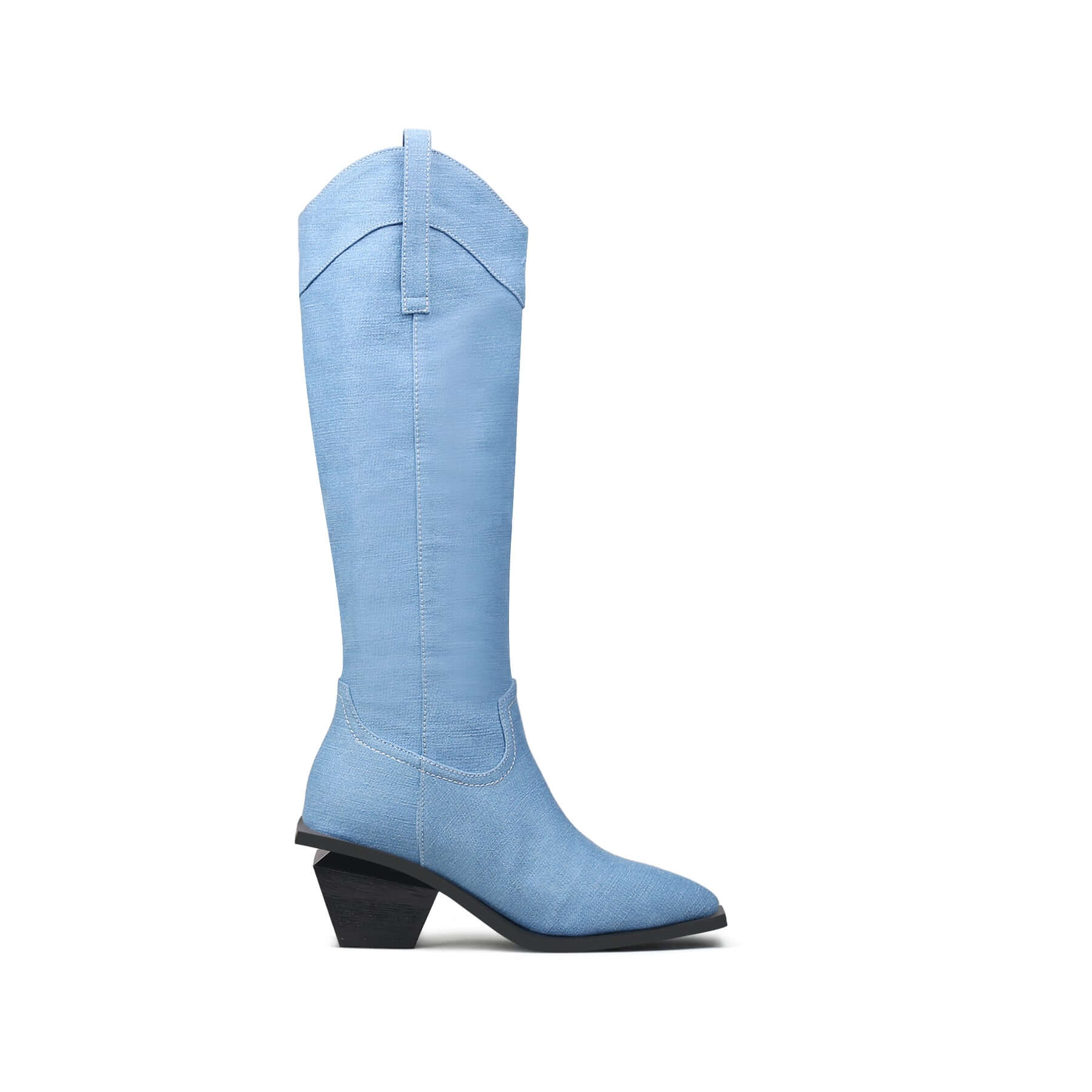 Belted Denim Knee-High Cowgirl Boots-2