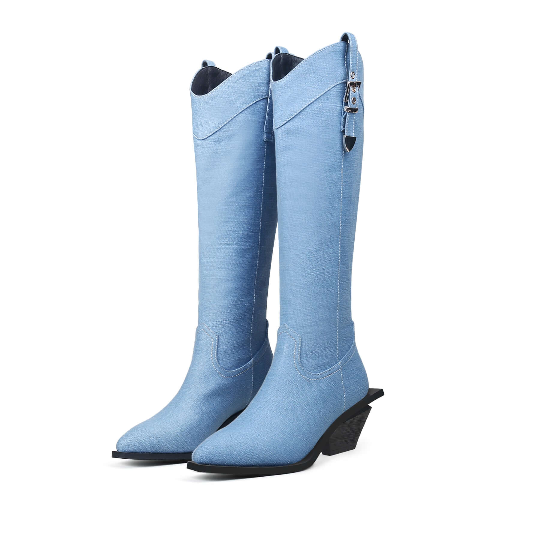 Belted Denim Knee-High Cowgirl Boots-4