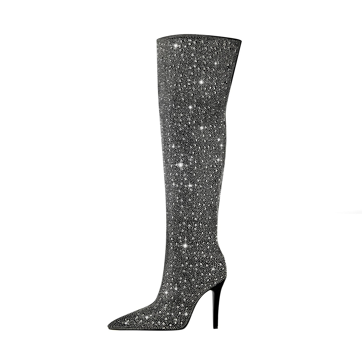 Black and Silver Embellished Knee High Boots-0