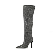 Black and Silver Embellished Knee High Boots-0
