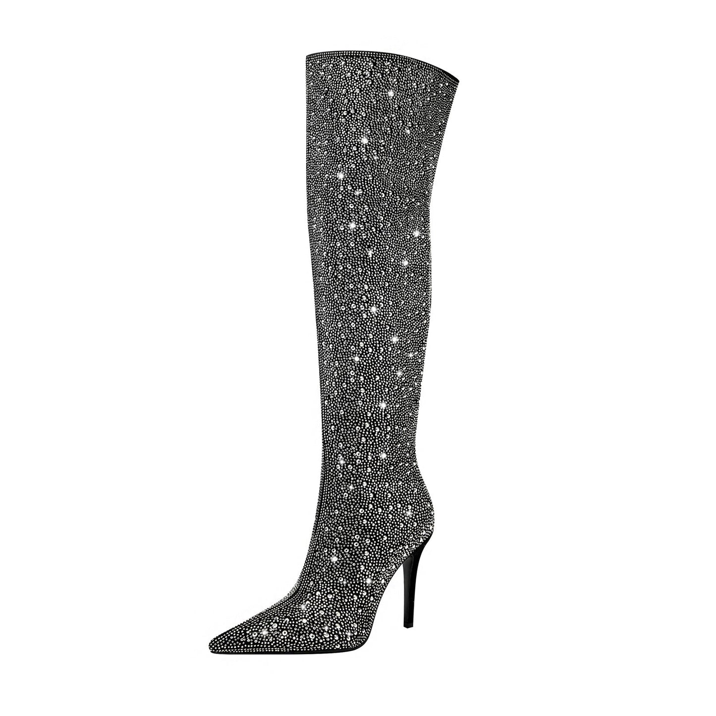 Black and Silver Embellished Knee High Boots-2