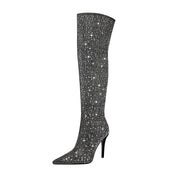 Black and Silver Embellished Knee High Boots-2