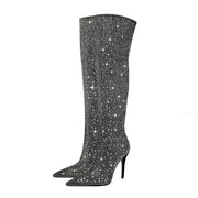 Black and Silver Embellished Knee High Boots-3