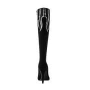 Black and Sliver Flame Pointed Toe Knee High Boots-3