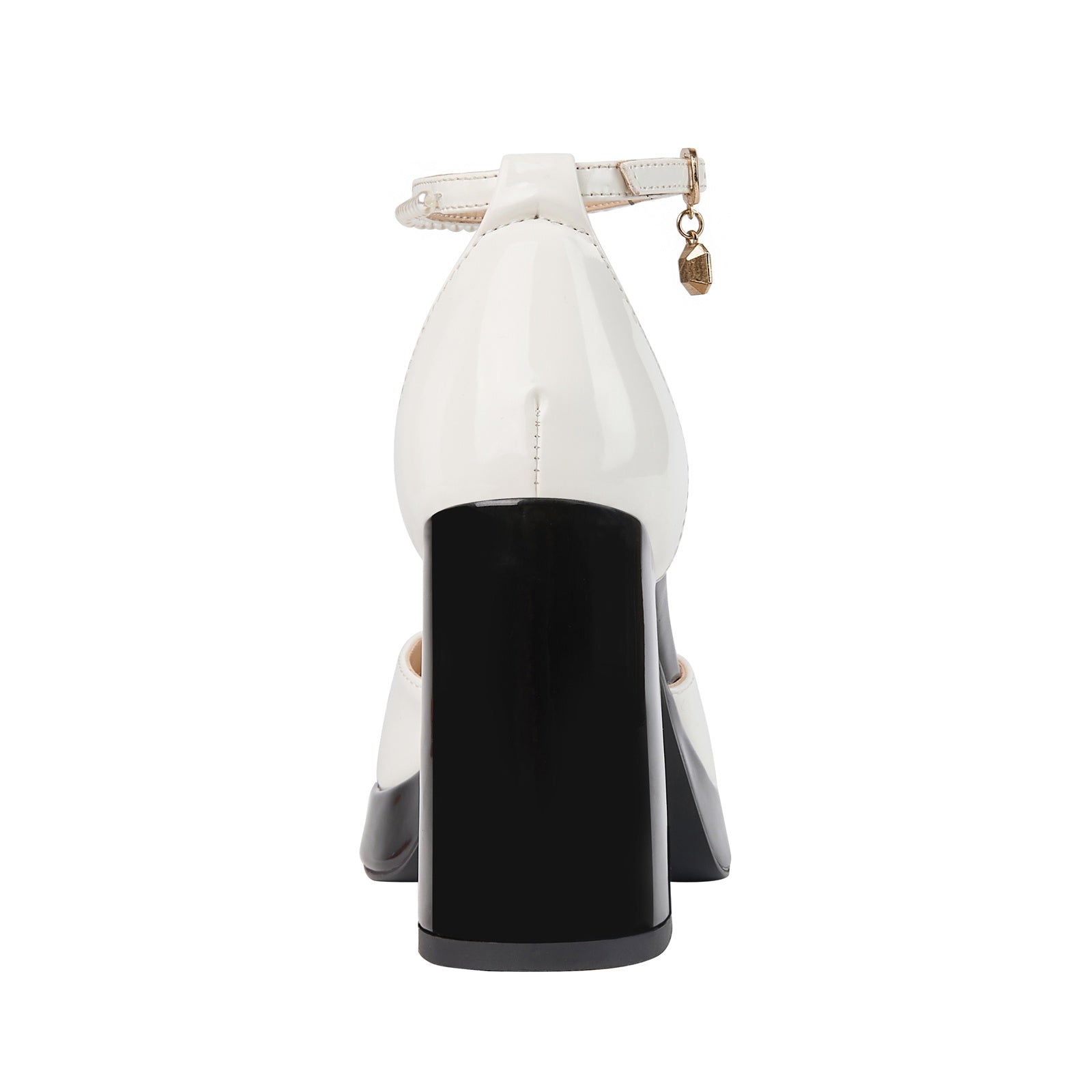 Black and White Round Toe Ankle Strap Pumps-3