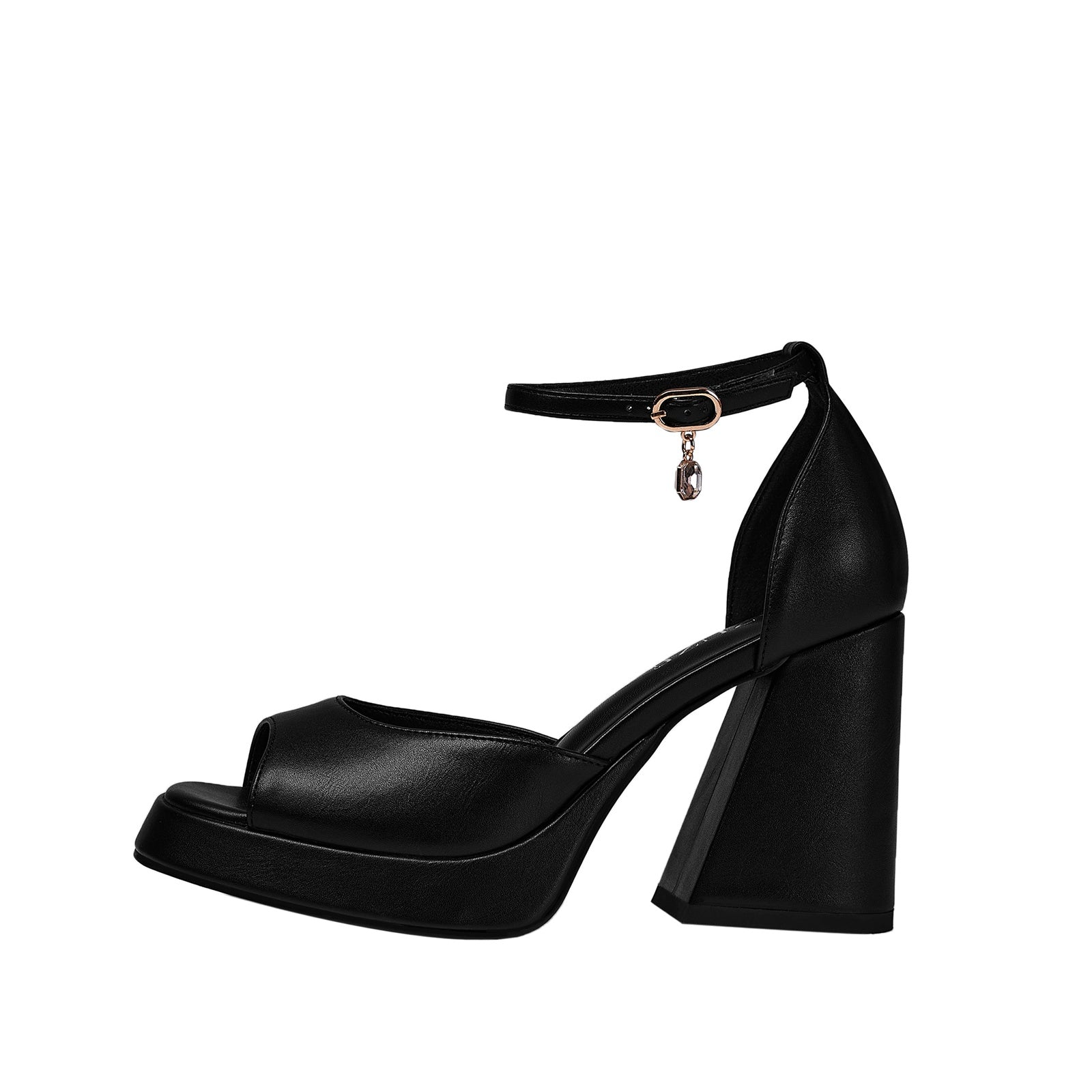 Black Chunky Block High Heel Ankle Strap Sandals-2