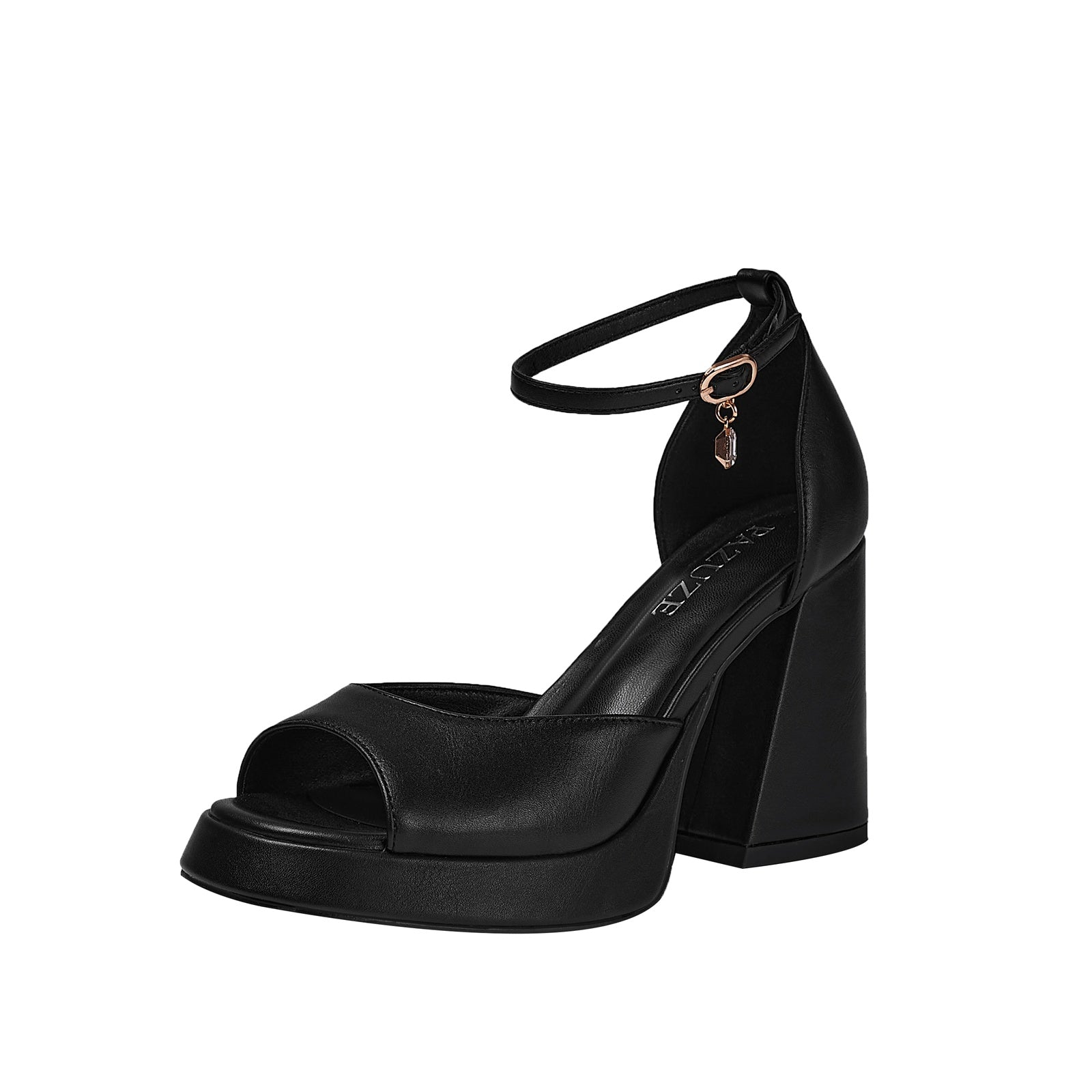 Black Chunky Block High Heel Ankle Strap Sandals-3
