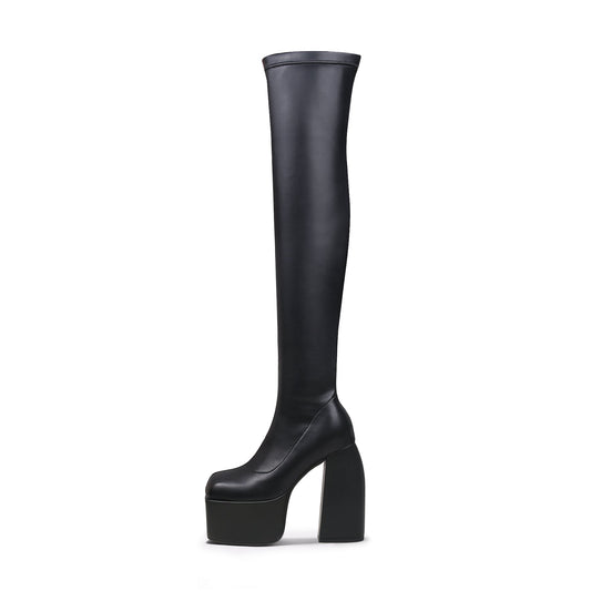 Black Cyberpunk Knee-High Boots-0