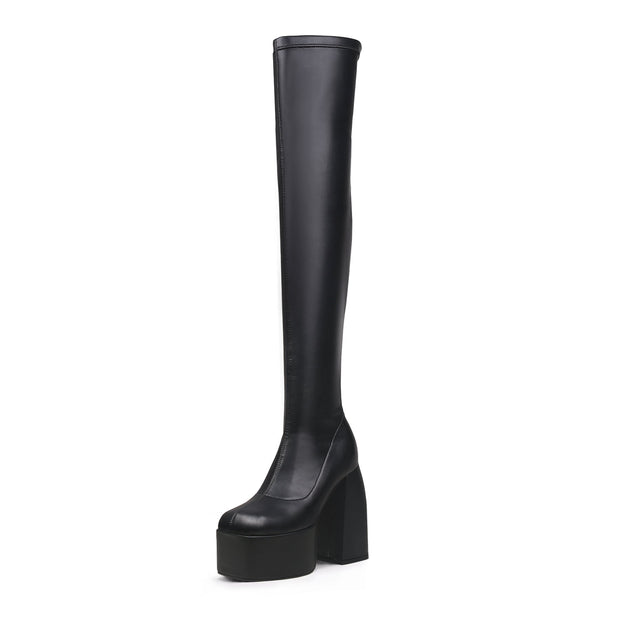 Black Cyberpunk Knee-High Boots-1