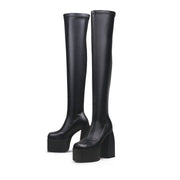 Black Cyberpunk Knee-High Boots-4