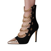 Black Glam Pointed Toe Gold Chain Stiletto Heels-3