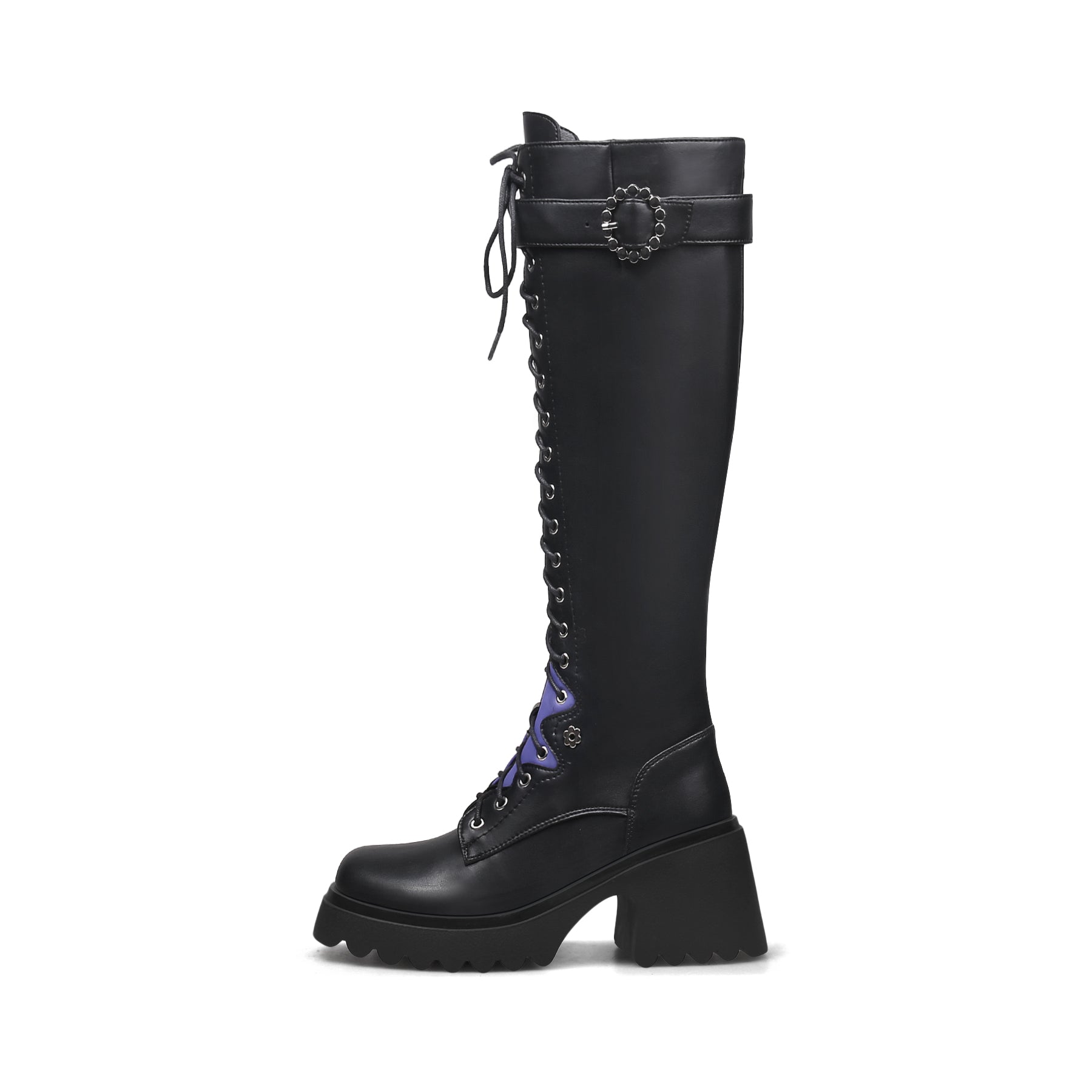 Black Knee-High Lace Up Boots-0