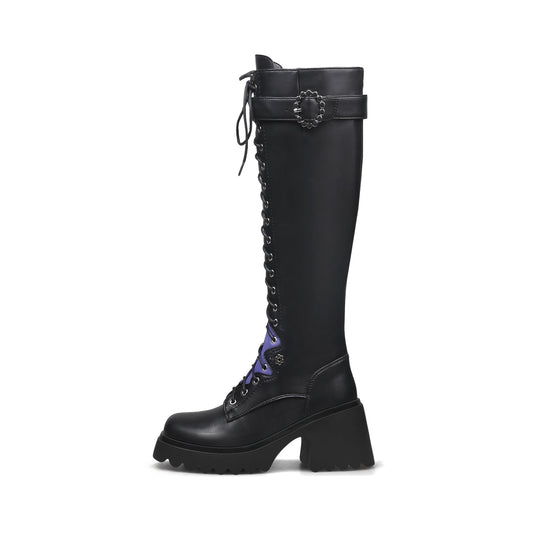 Black Knee-High Lace Up Boots-0