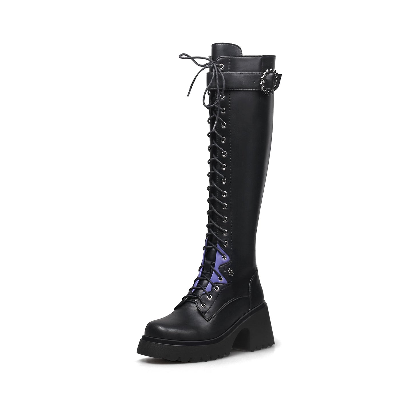 Black Knee-High Lace Up Boots-1