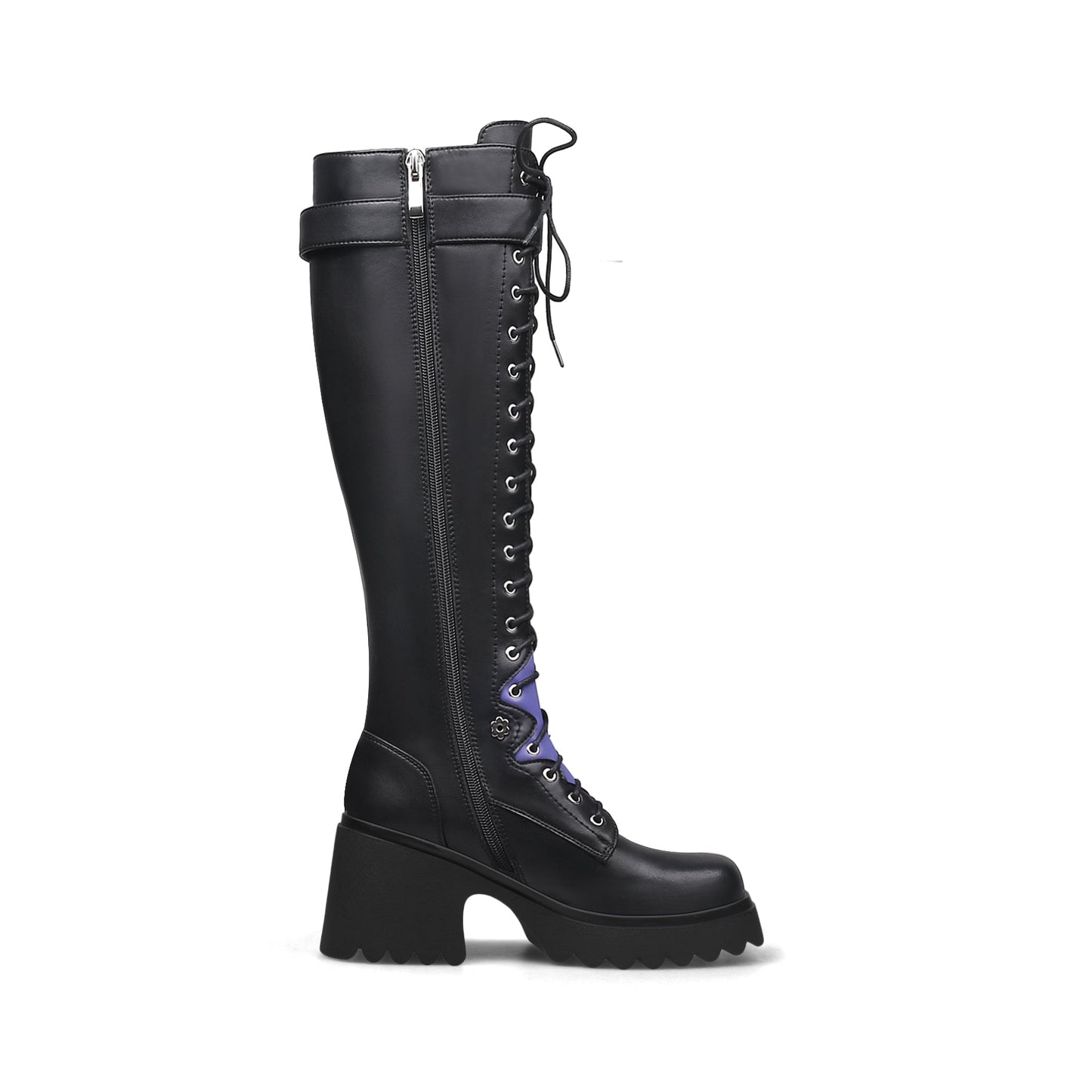 Black Knee-High Lace Up Boots-2