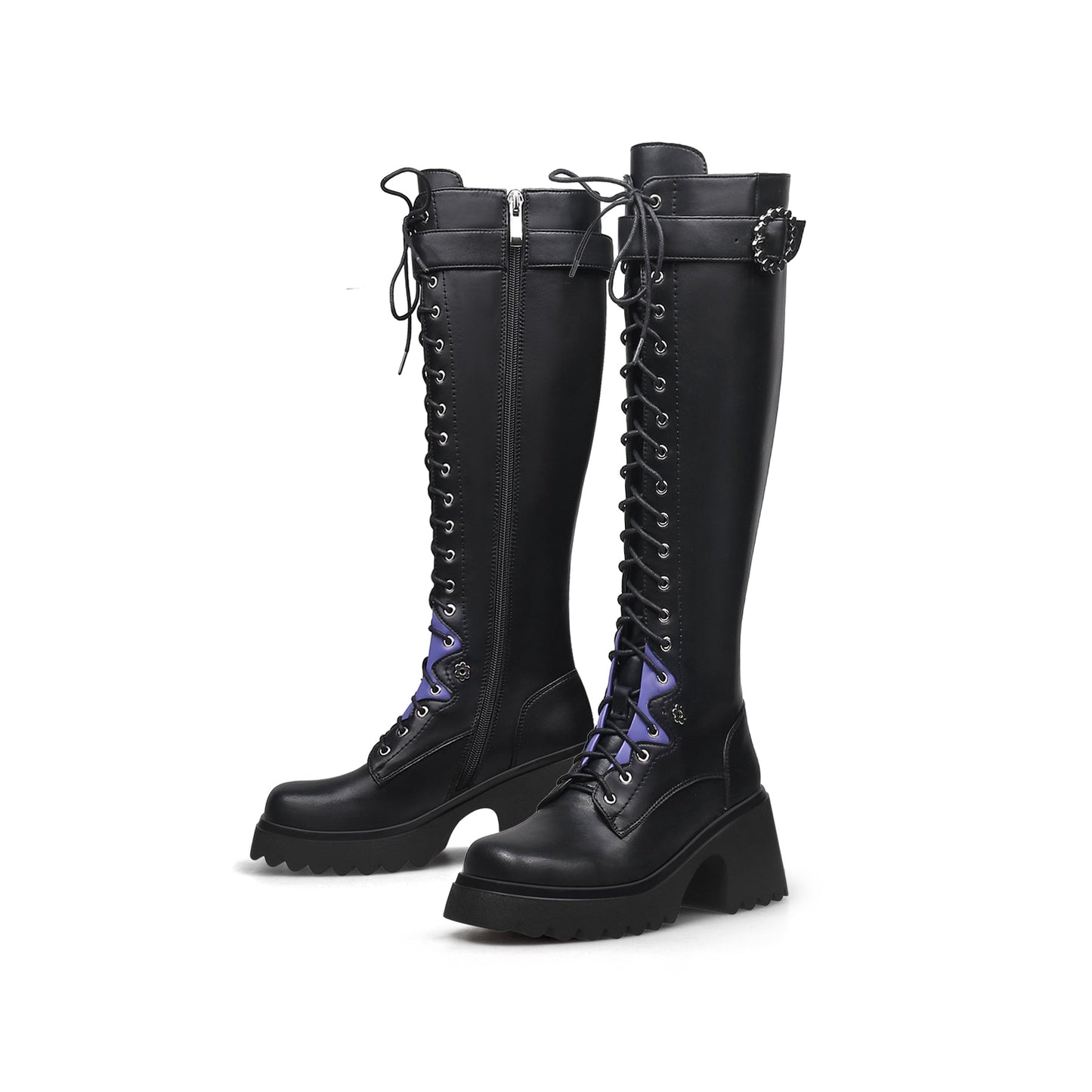 Black Knee-High Lace Up Boots-4