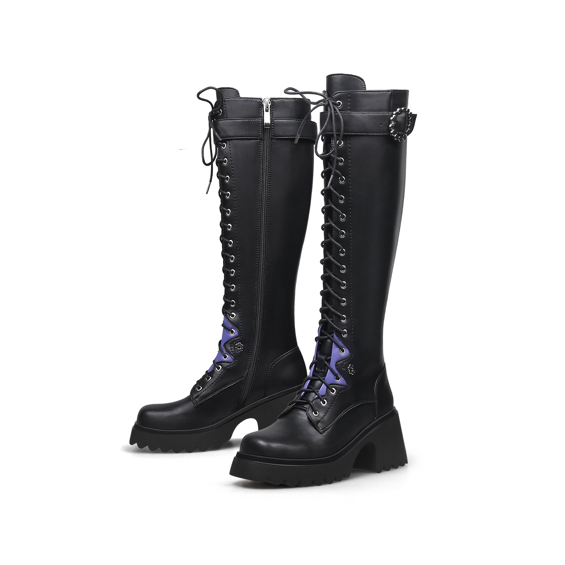 Black Knee-High Lace Up Boots-4