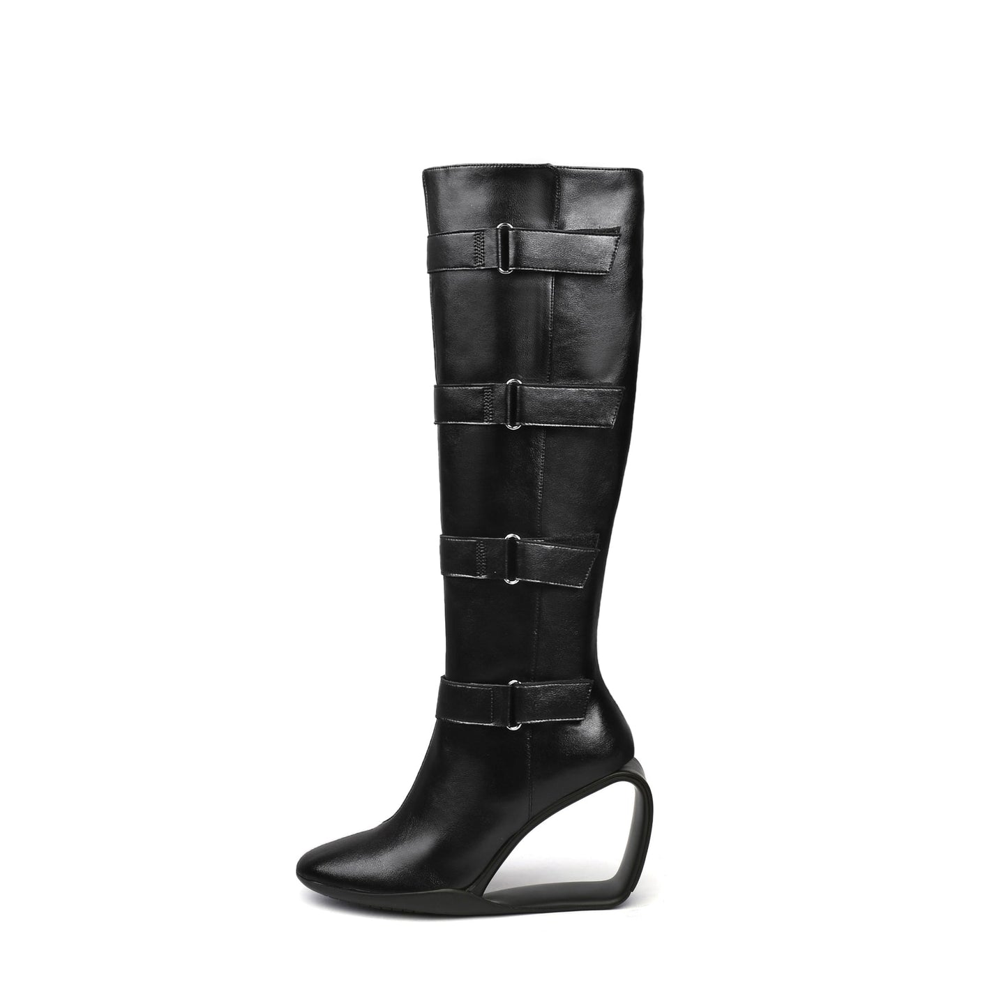 Black Knee-High Multi-Buckle Strap Boots-0
