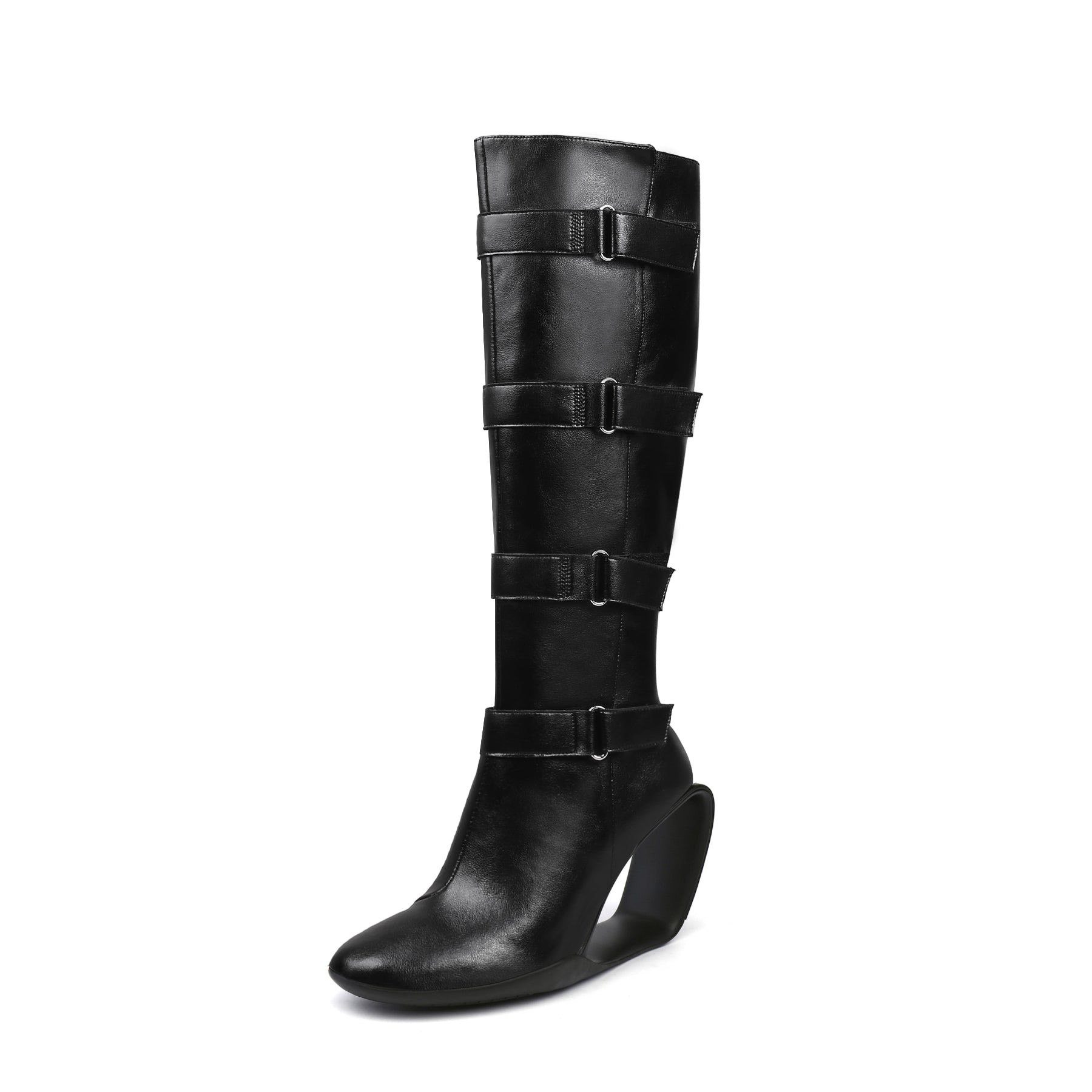 Black Knee-High Multi-Buckle Strap Boots-1