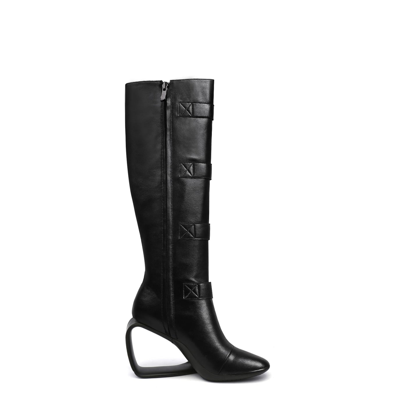 Black Knee-High Multi-Buckle Strap Boots-2