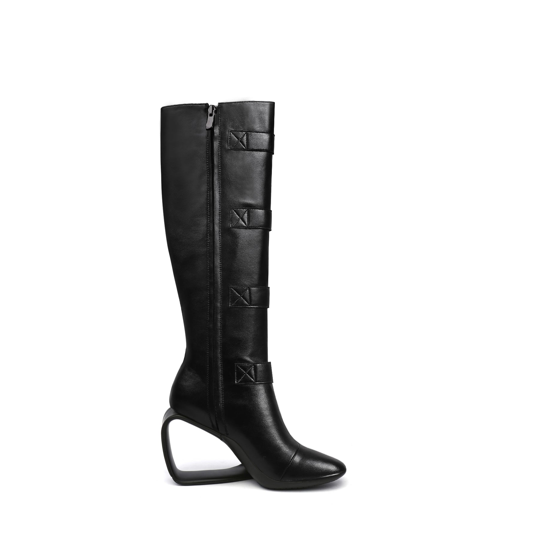 Black Knee-High Multi-Buckle Strap Boots-2
