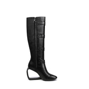 Black Knee-High Multi-Buckle Strap Boots-2