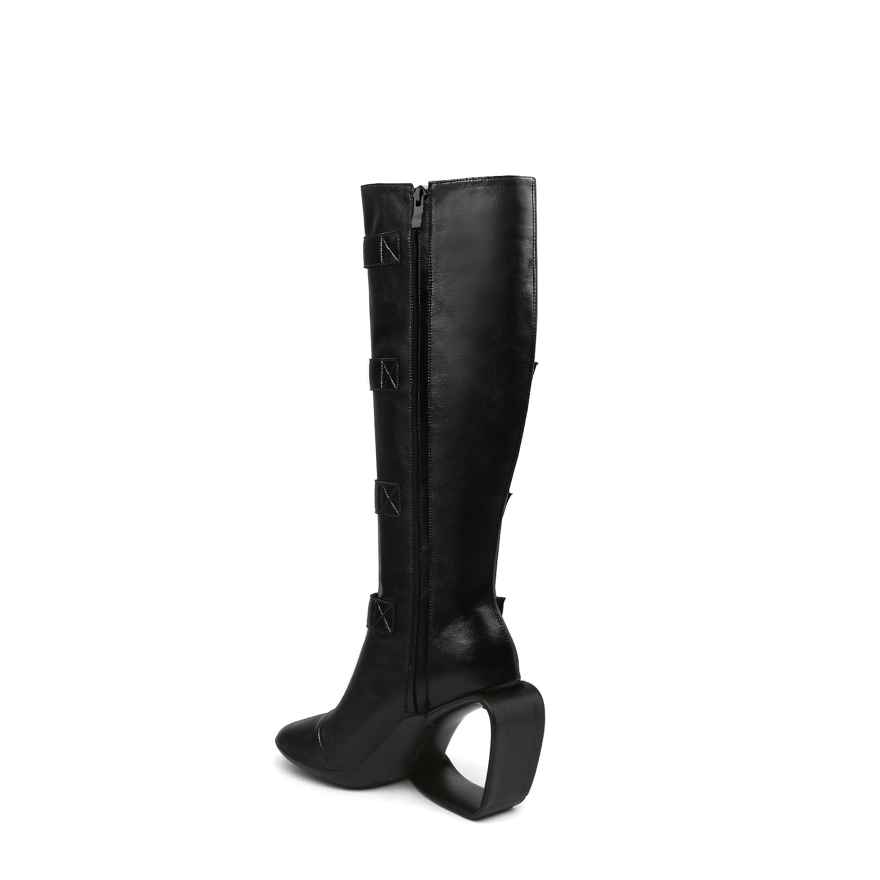 Black Knee-High Multi-Buckle Strap Boots-3