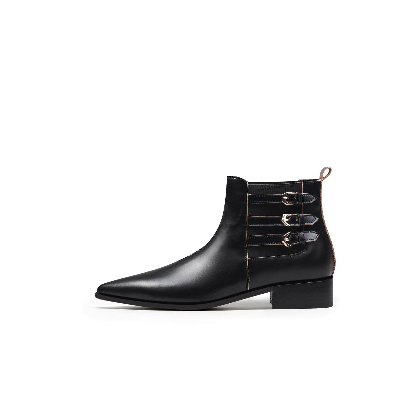 Black Leather Boots with Side Buckles-0