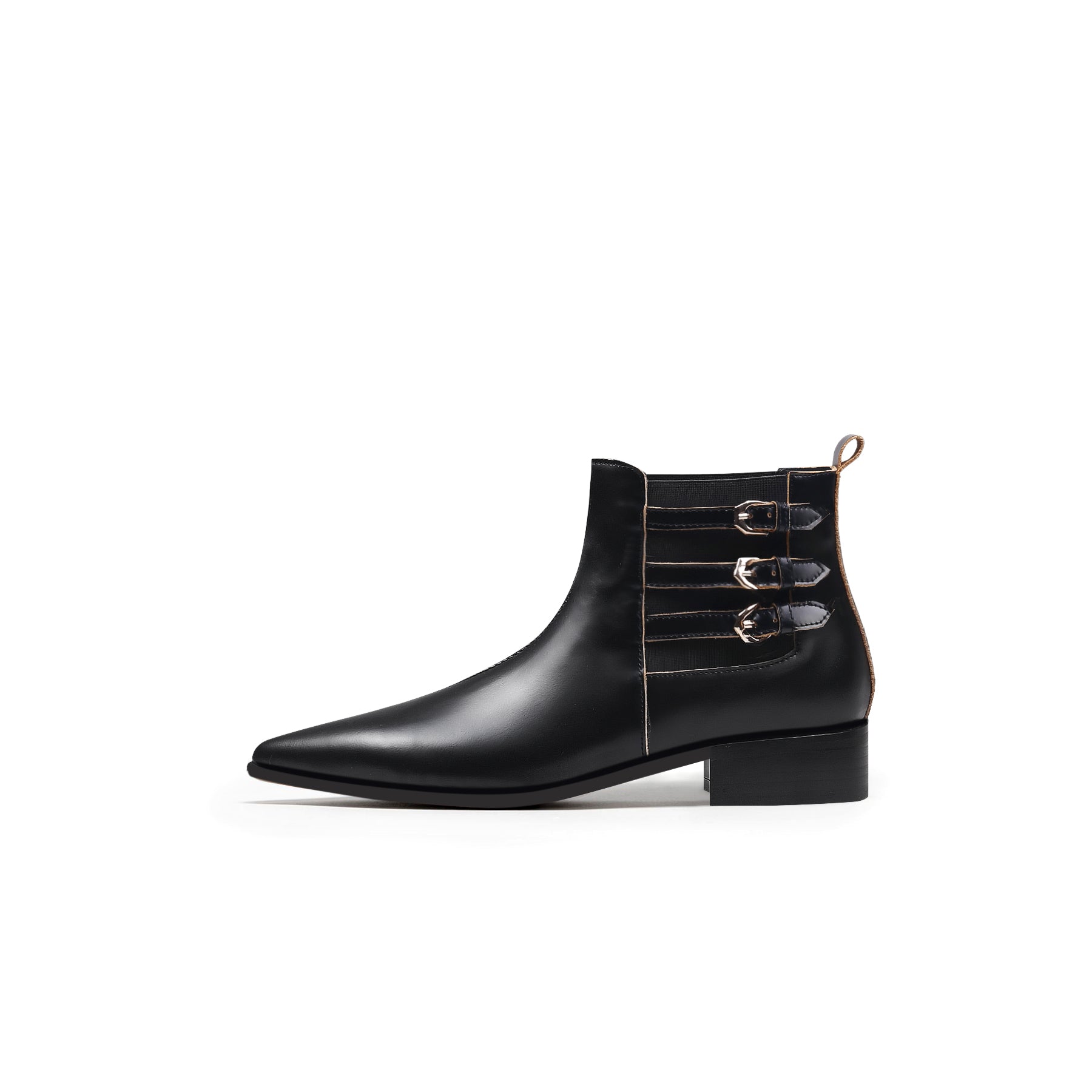 Black Leather Boots with Side Buckles-0