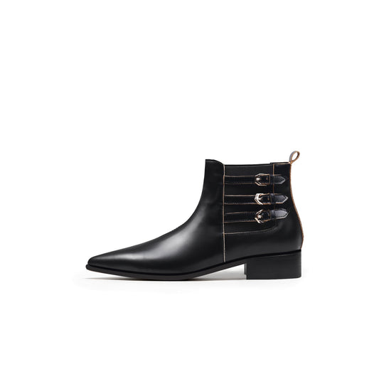 Black Leather Boots with Side Buckles-0