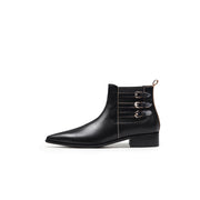 Black Leather Boots with Side Buckles-0