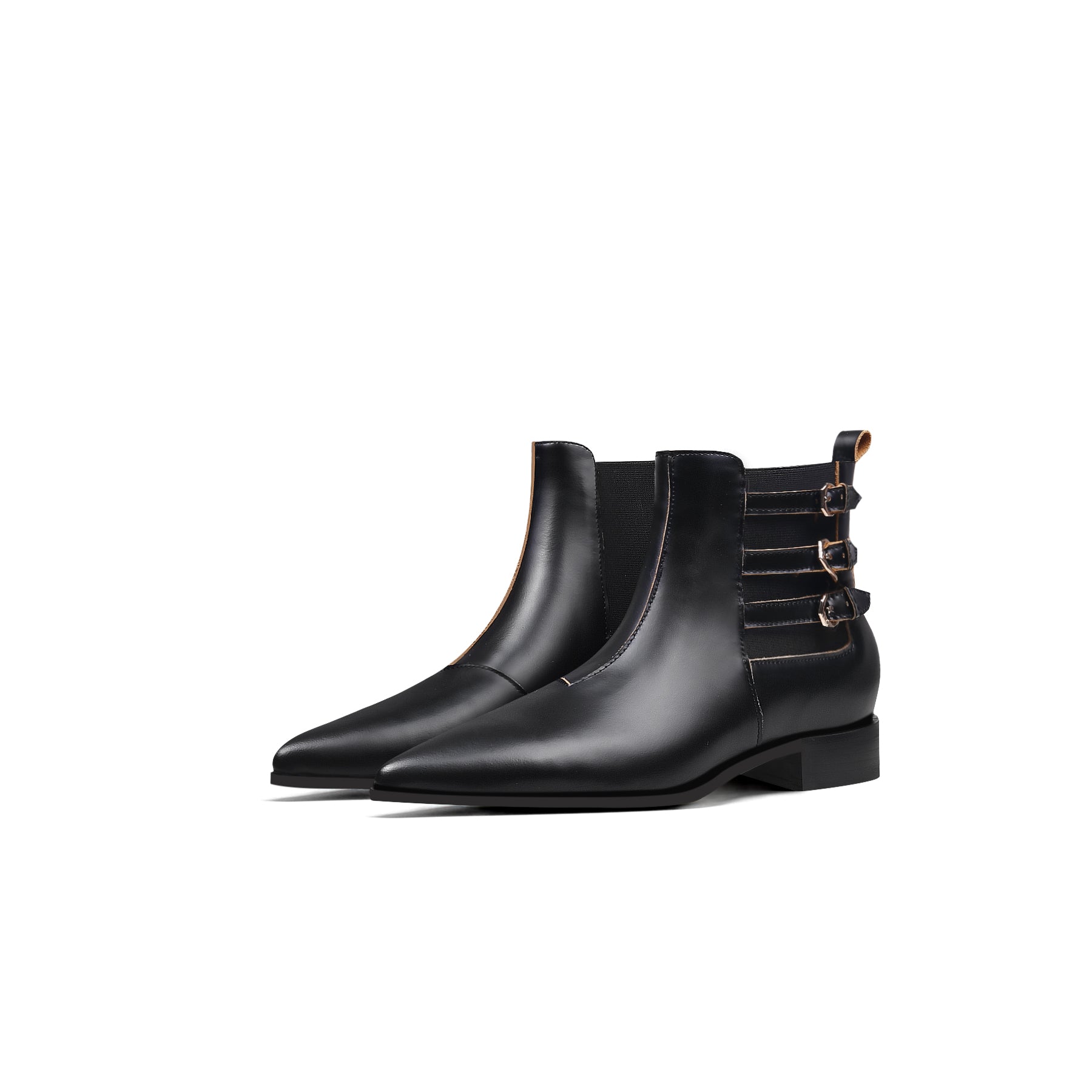 Black Leather Boots with Side Buckles-1