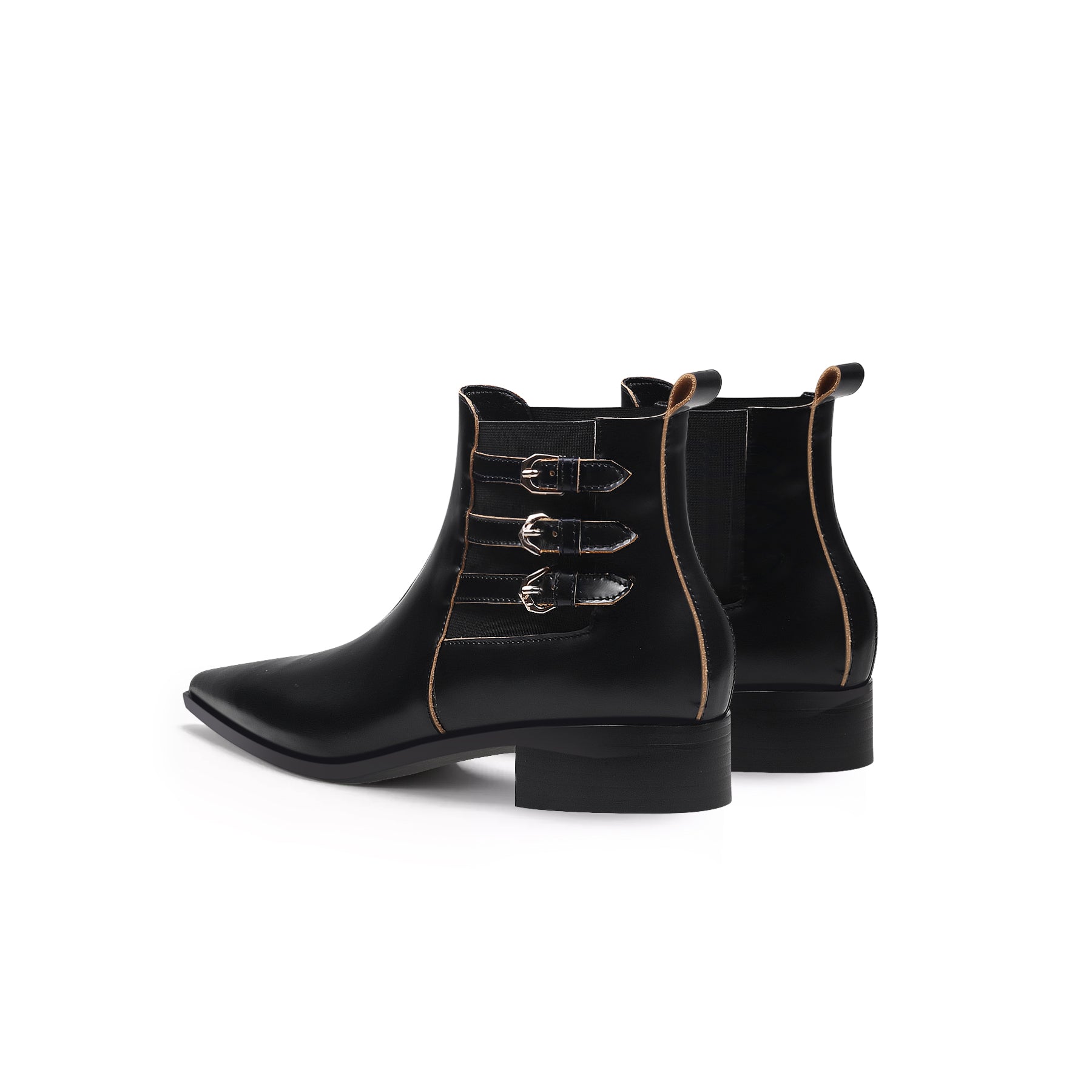 Black Leather Boots with Side Buckles-4