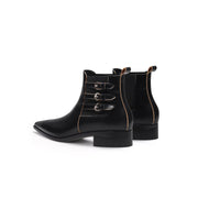 Black Leather Boots with Side Buckles-4