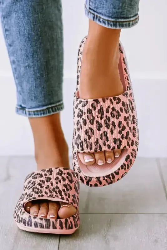 Black Print Thick Sole Slip On Slippers-5