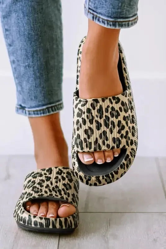 Black Print Thick Sole Slip On Slippers-0