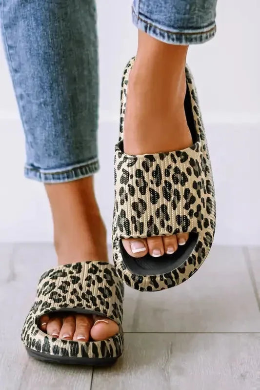 Black Print Thick Sole Slip On Slippers-0