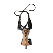 Black Python Ankle Strap Stiletto Sandals-3