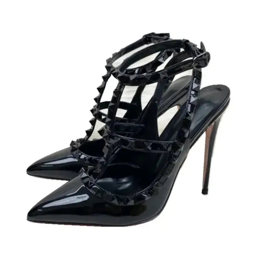 Black Rivets High Heels Stiletto Roman Sandals-0