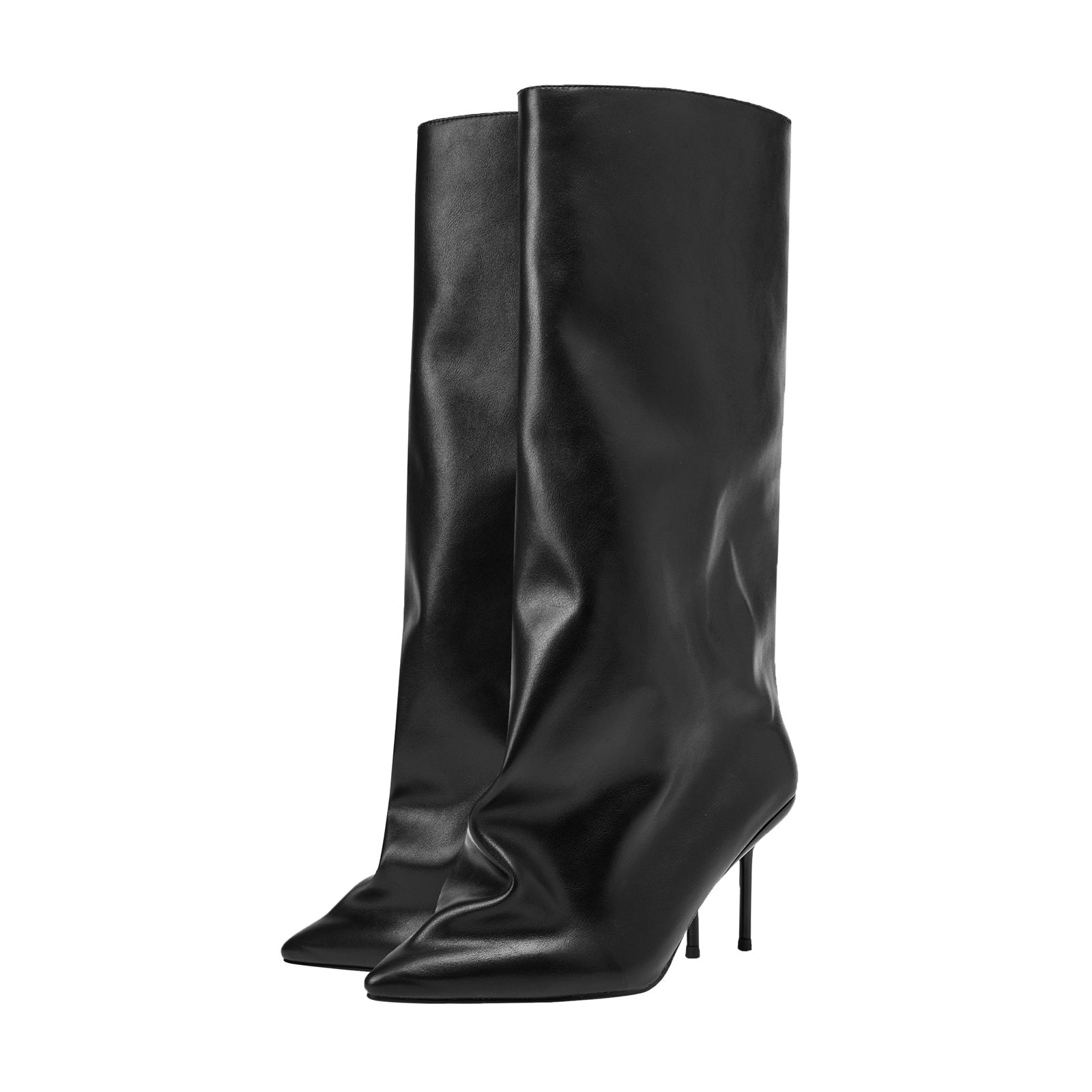Black Wide Fit Knee High Stiletto Boots-4
