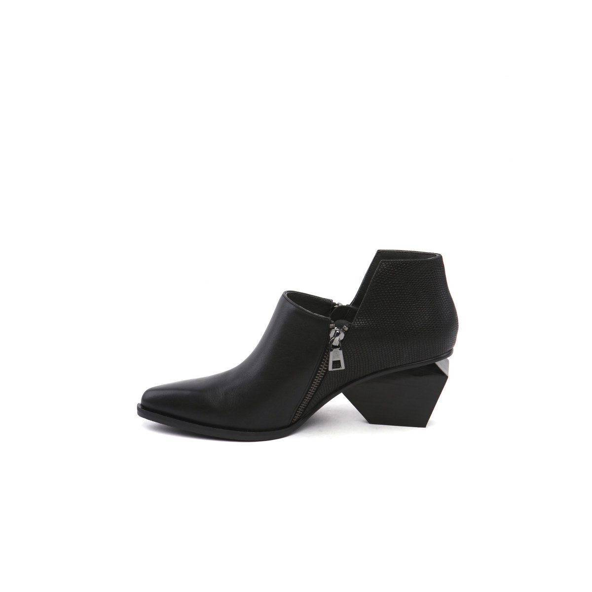 Block Heel Leather Ankle Boots-0