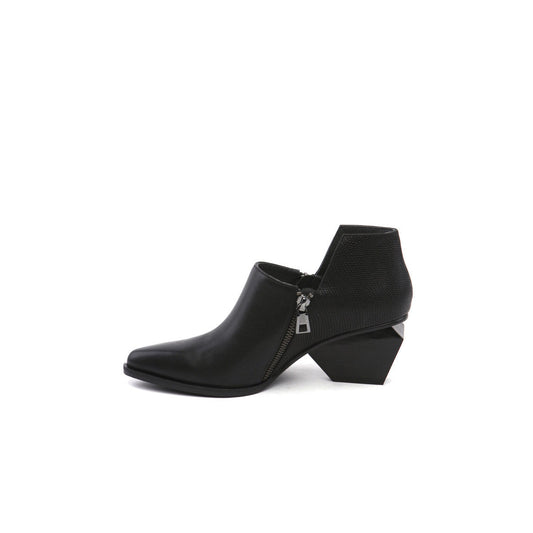Block Heel Leather Ankle Boots-0