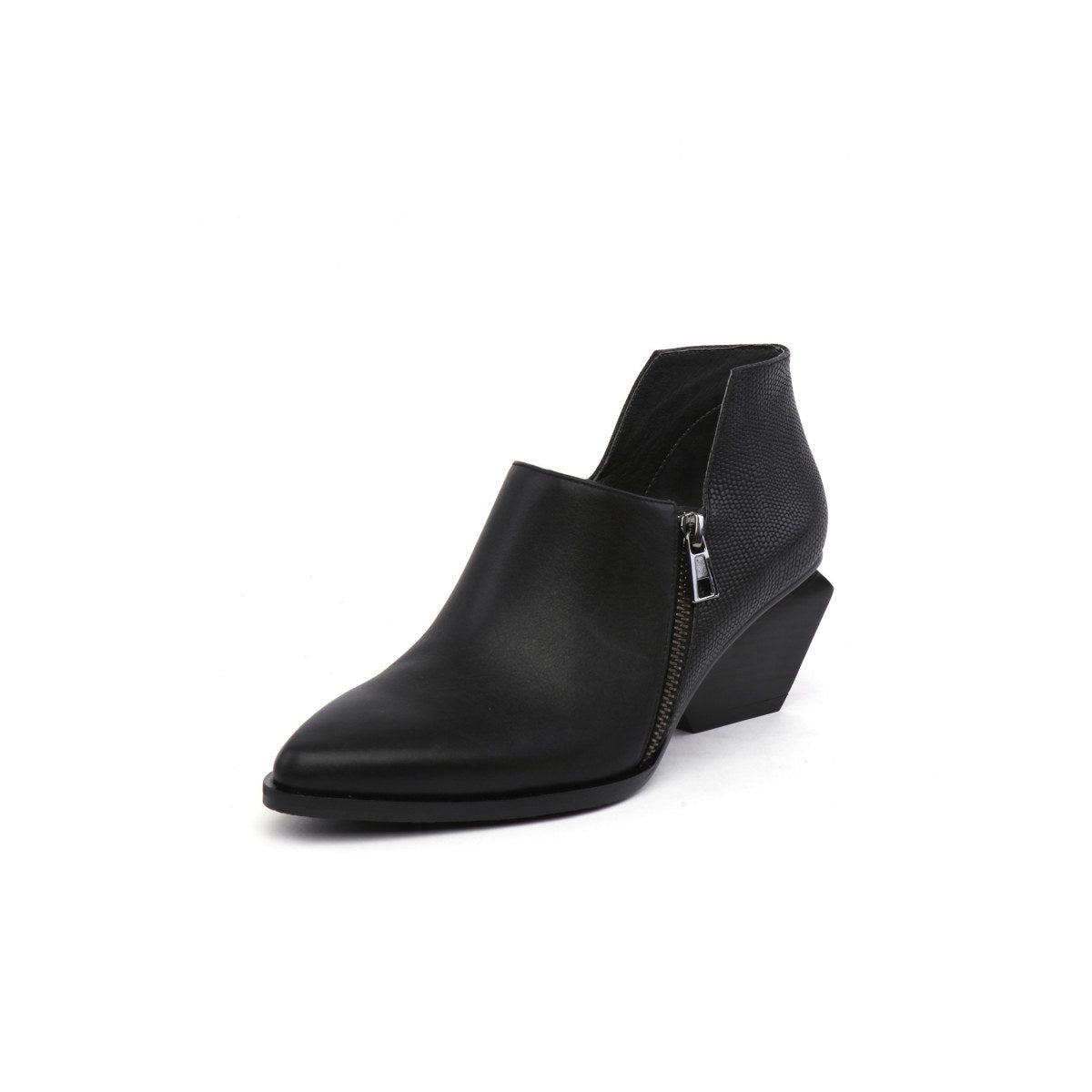 Block Heel Leather Ankle Boots-1