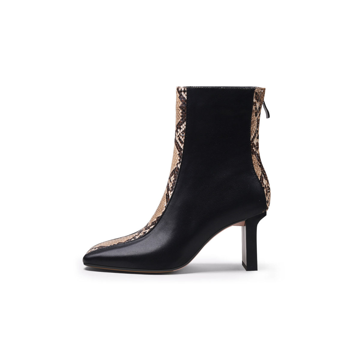 Block Heel Patchwork Leather Ankle Boots-6