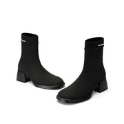 Block Heel Stretch Knit Boots-1