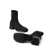 Block Heel Stretch Knit Boots-4